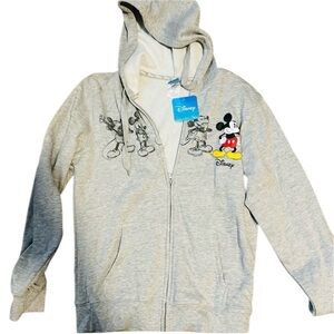 Disney Gray Fleece Hoodie with Cartoon Graphic